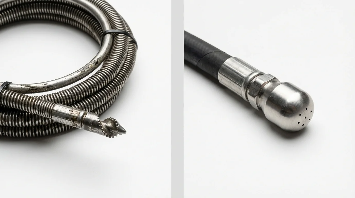 Drain snake cable and hydro jetting nozzle used for drain cleaning in Marysville, WA