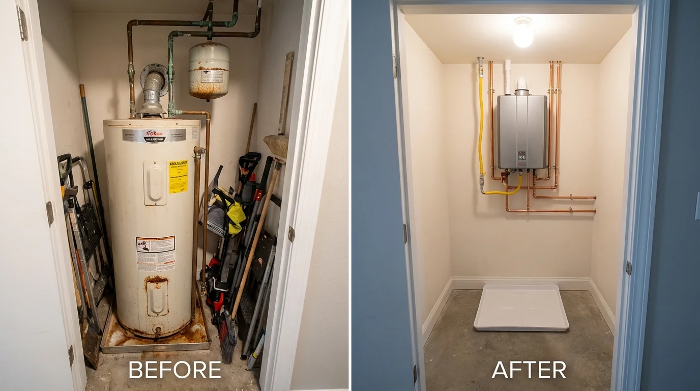 Tank water heater versus wall-mounted tankless unit comparison for Marysville, WA homeowners