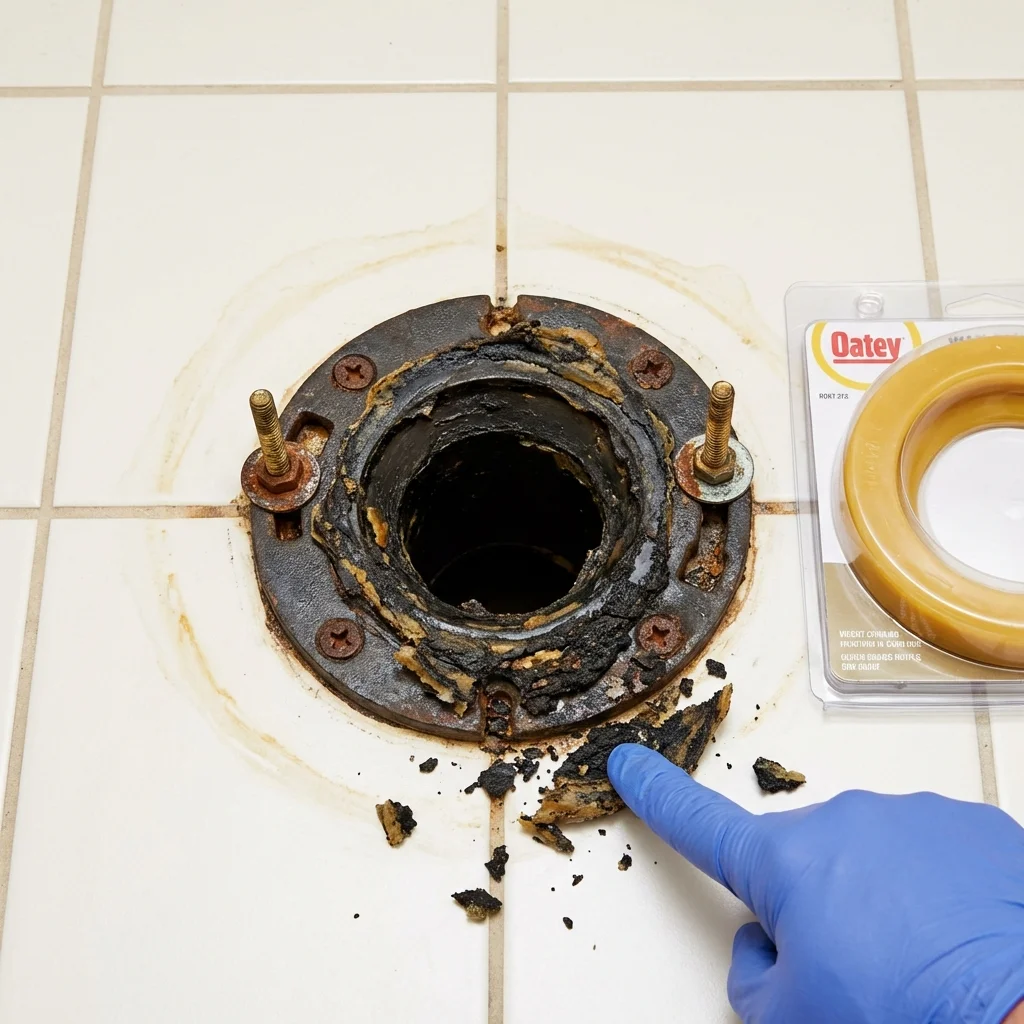 Failed wax ring showing water seepage at the base of a toilet in a Marysville, WA home