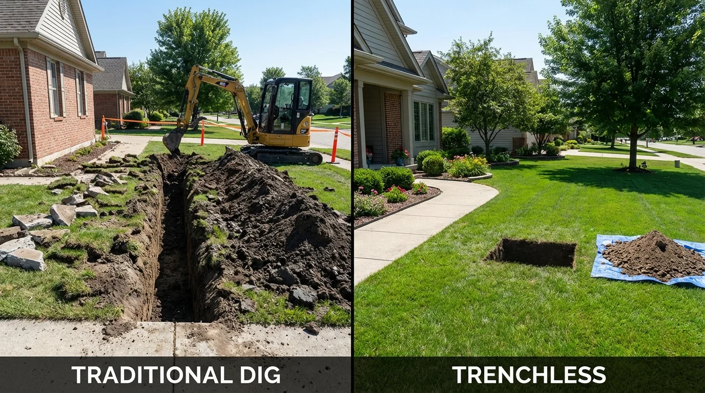 Trenchless sewer repair with minimal yard damage versus traditional excavation in Marysville, WA